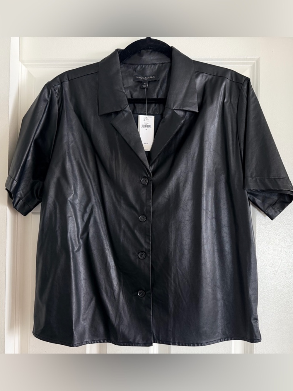 Banana Republic Black Vegan Leather Shirt, women’s medium